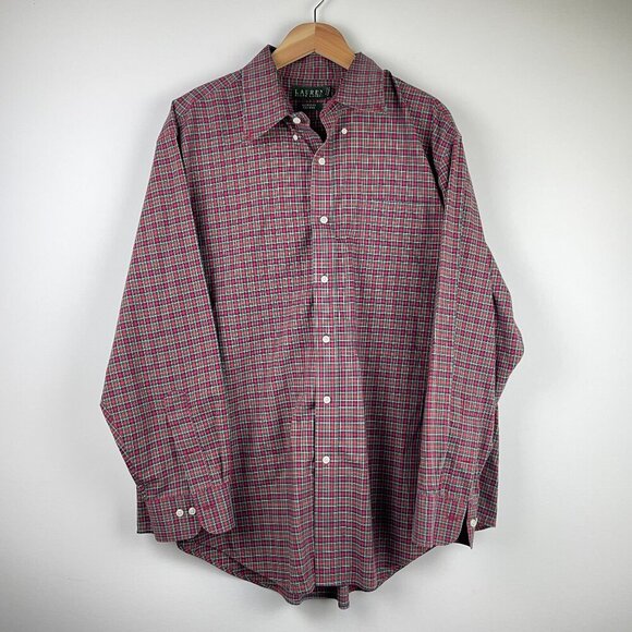Lauren Ralph Lauren Red/Green Gingham Plaid Style Long Sleeve Size 18 Neck 34/35 - Picture 1 of 5